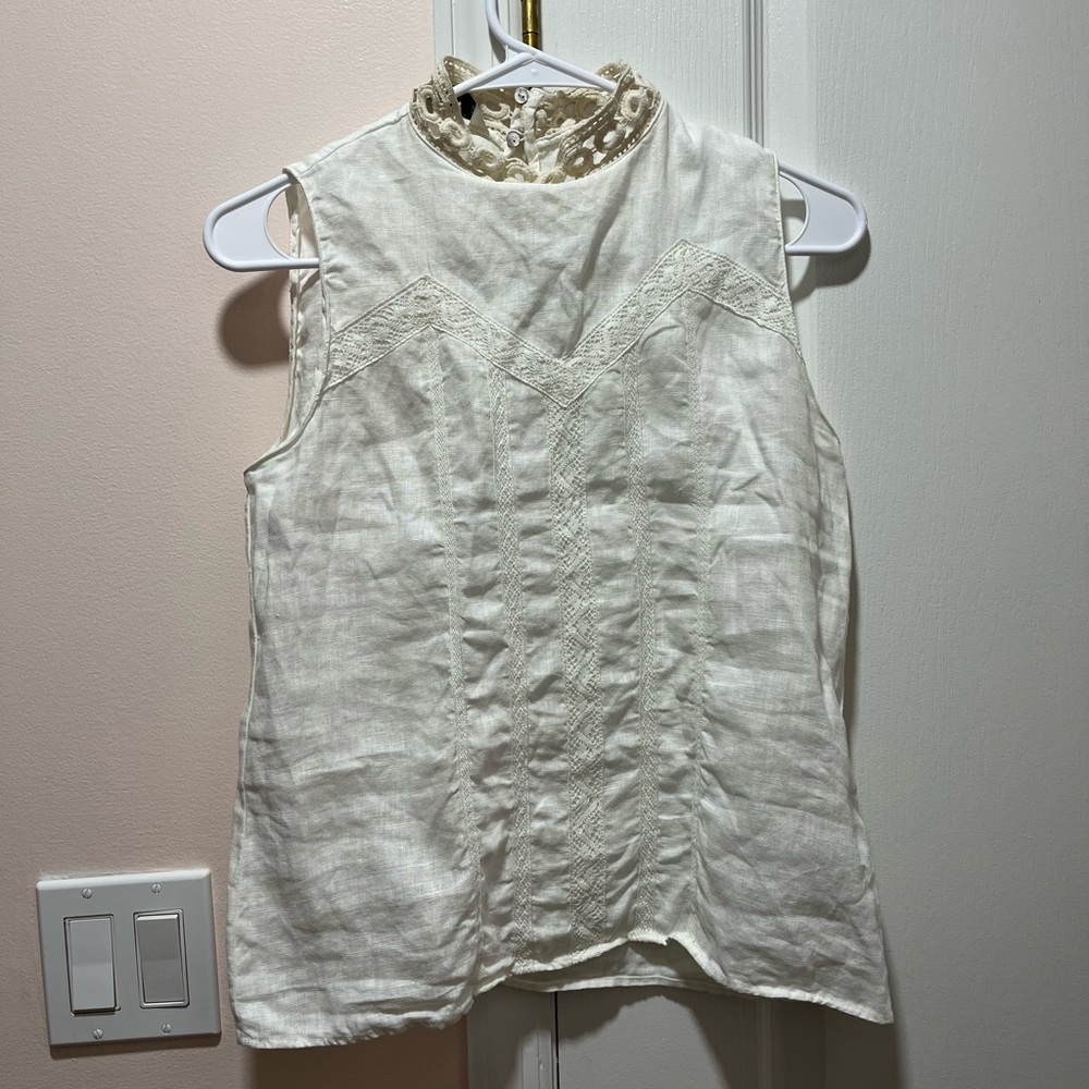 Zara Cream Sleeveless Lace-Trim High-Neck Top
